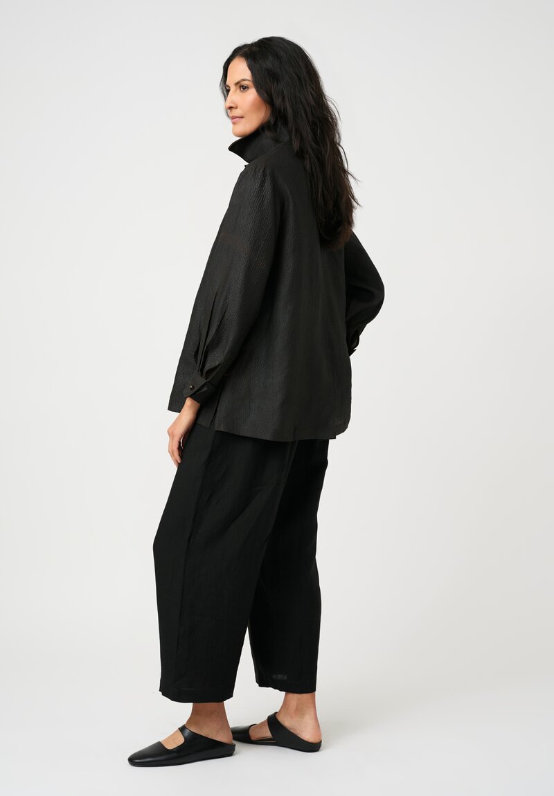 Sophie Hong Pebble Embossed Mud Silk Button-Down Shirt in Coffee Black