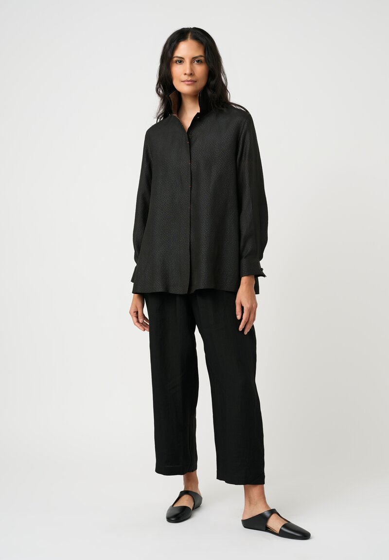 Sophie Hong Pebble Embossed Mud Silk Button-Down Shirt in Coffee Black