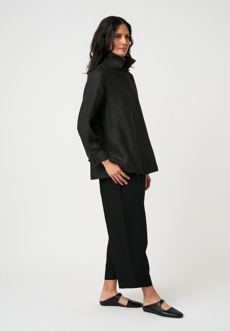 Sophie Hong Pebble Embossed Mud Silk Button-Down Shirt in Coffee Black