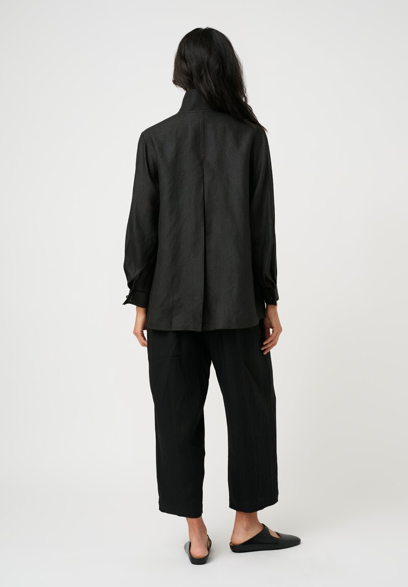 Sophie Hong Pebble Embossed Mud Silk Button-Down Shirt in Coffee Black