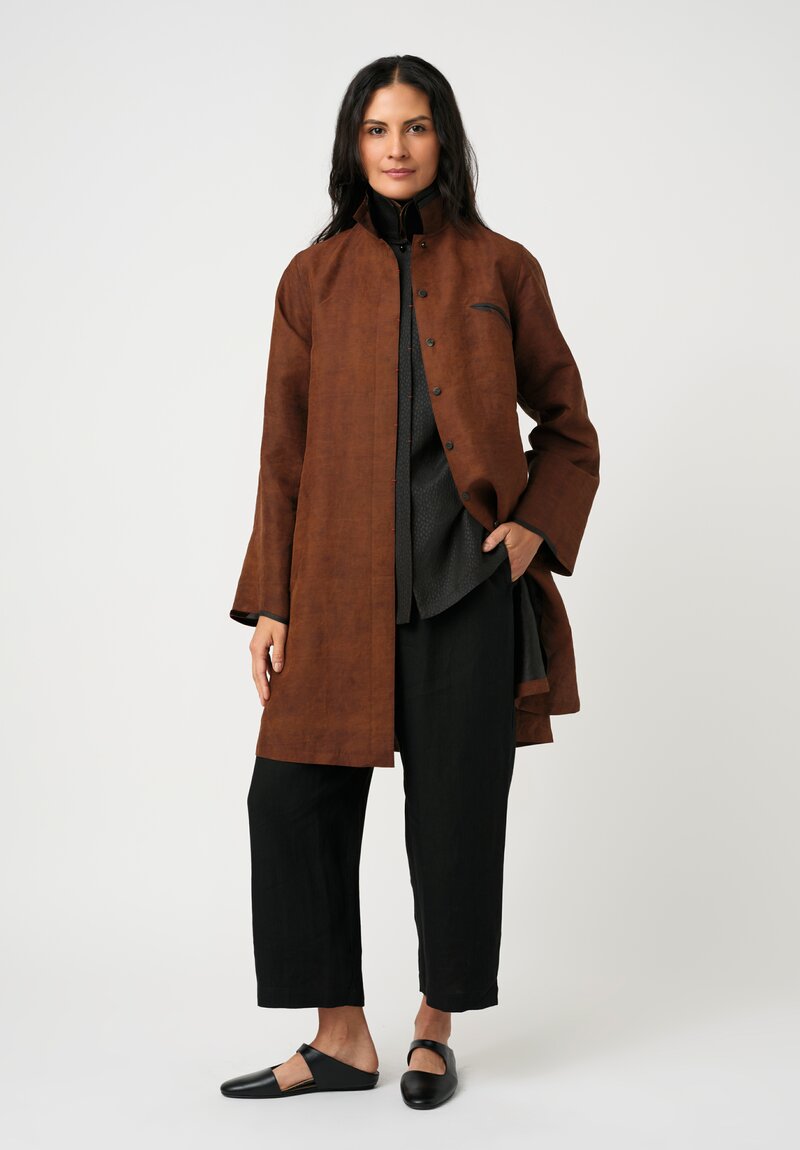 Sophie Hong Pebble Embossed Mud Silk Button-Down Shirt in Coffee Black