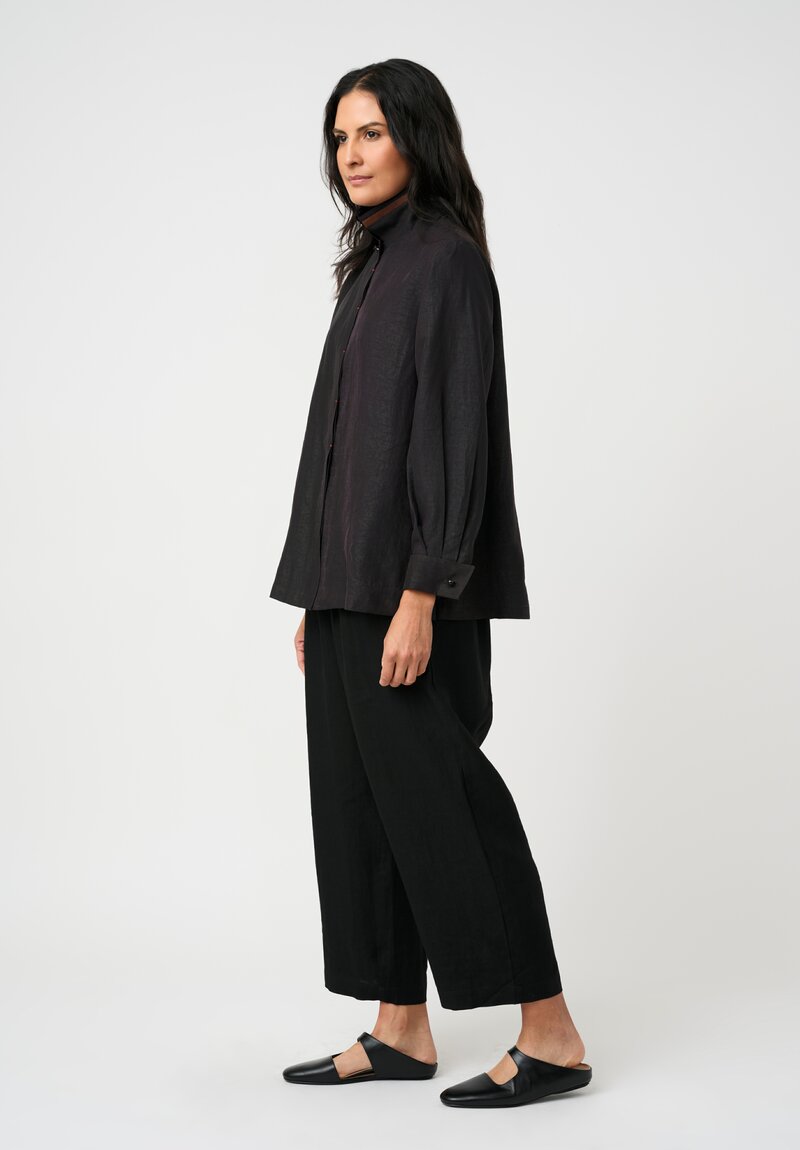 Sophie Hong Mud Silk Button-Down Shirt in Black & Purple