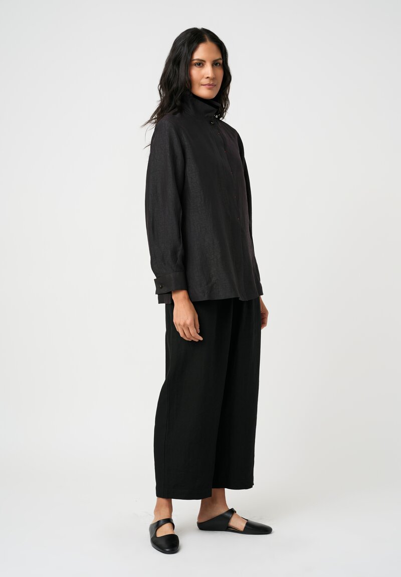 Sophie Hong Mud Silk Button-Down Shirt in Black & Purple