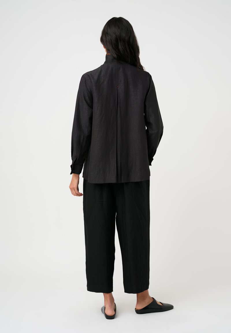Sophie Hong Mud Silk Button-Down Shirt in Black & Purple