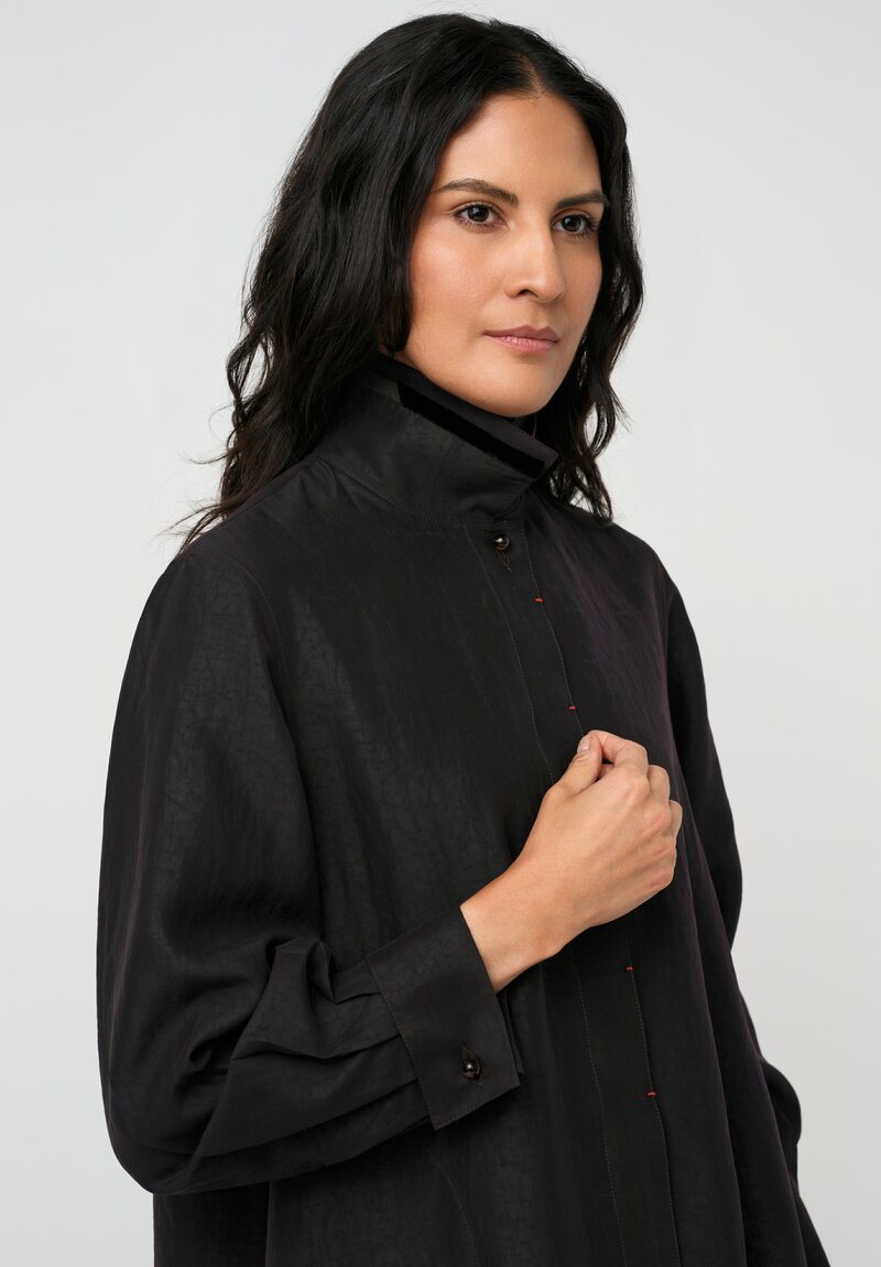 Sophie Hong Mud Silk Button-Down Shirt in Black & Purple