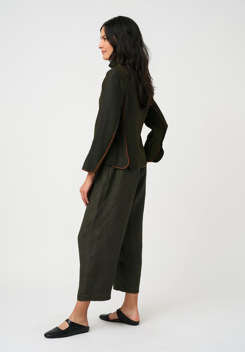 Sophie Hong Pebble Embossed Mud Silk Button-Down Jacket in Olive Green