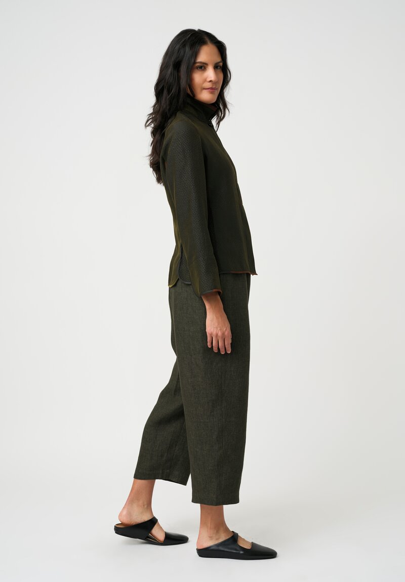 Sophie Hong Pebble Embossed Mud Silk Button-Down Jacket in Olive Green