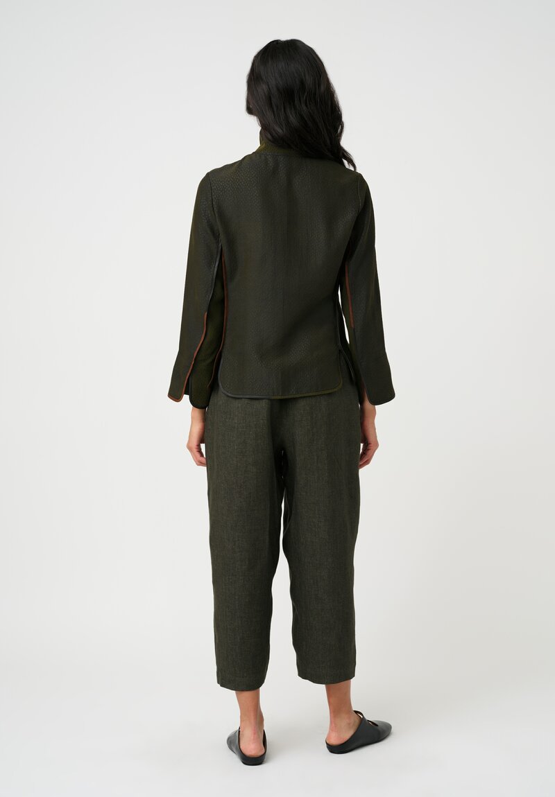 Sophie Hong Pebble Embossed Mud Silk Button-Down Jacket in Olive Green