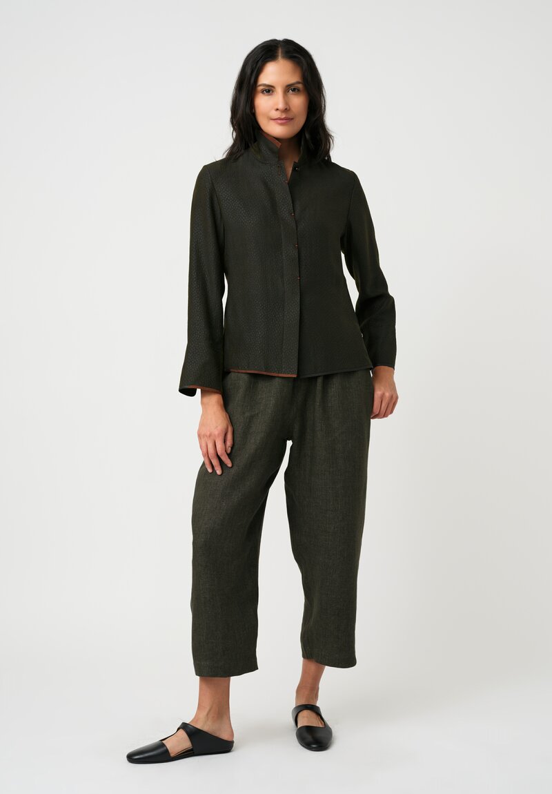 Sophie Hong Pebble Embossed Mud Silk Button-Down Jacket in Olive Green