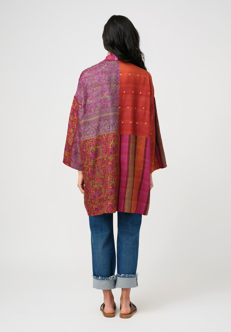 Mieko Mintz Vintage Silk Kantha Haori Duster Coat in Pink & Orange