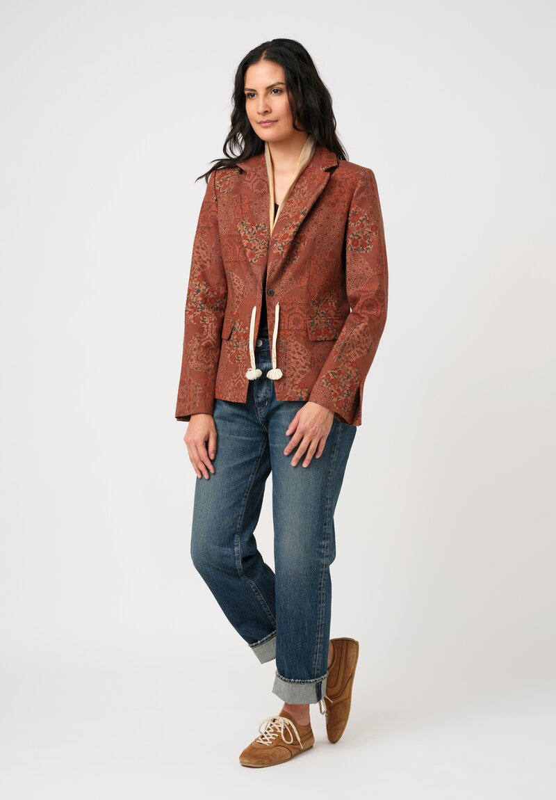 Ibrigu Silk Tsumugi Komon Kimono Blazer in Floral Terracotta Brown