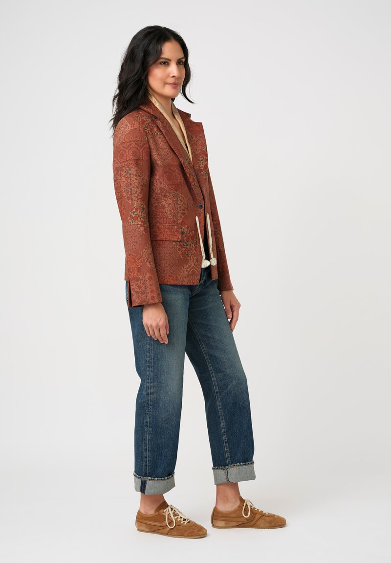 Ibrigu Silk Tsumugi Komon Kimono Blazer in Floral Terracotta Brown