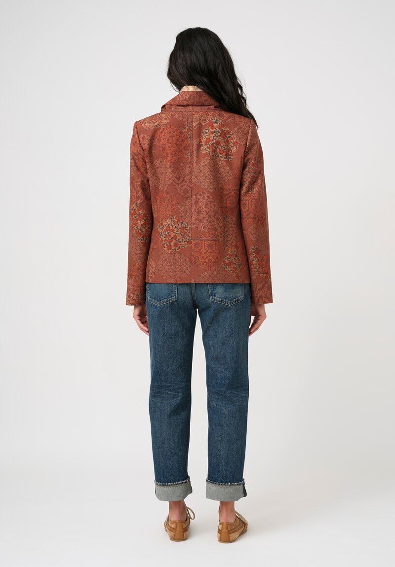 Ibrigu Silk Tsumugi Komon Kimono Blazer in Floral Terracotta Brown