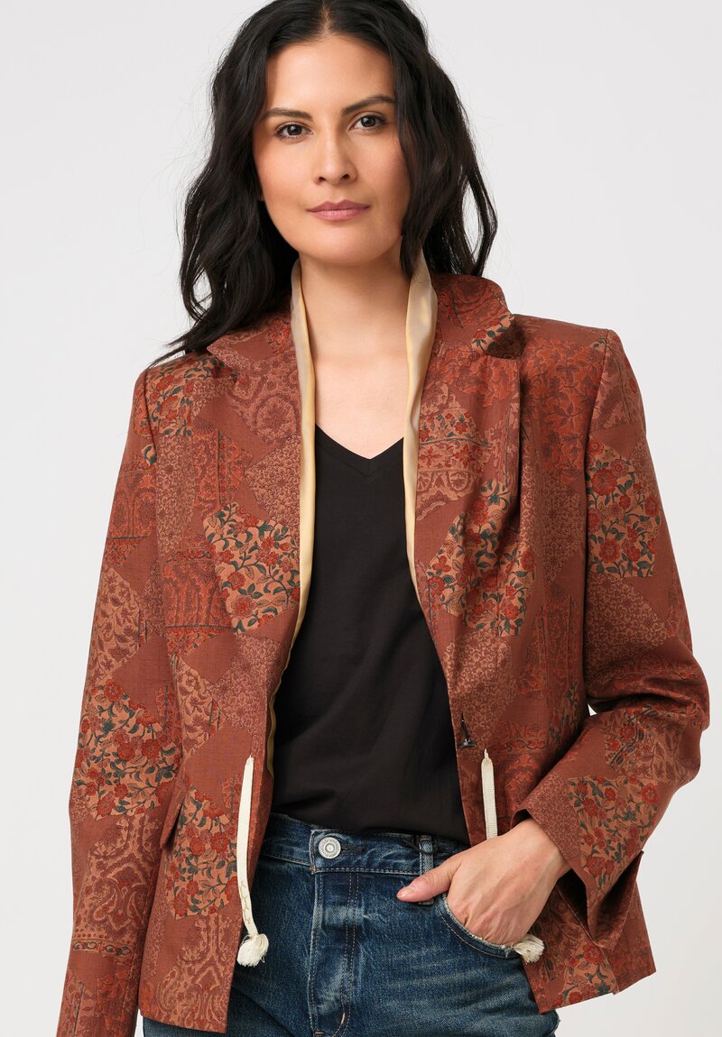 Ibrigu Silk Tsumugi Komon Kimono Blazer in Floral Terracotta Brown