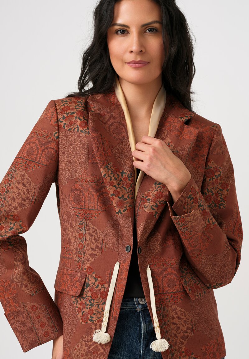Ibrigu Silk Tsumugi Komon Kimono Blazer in Floral Terracotta Brown