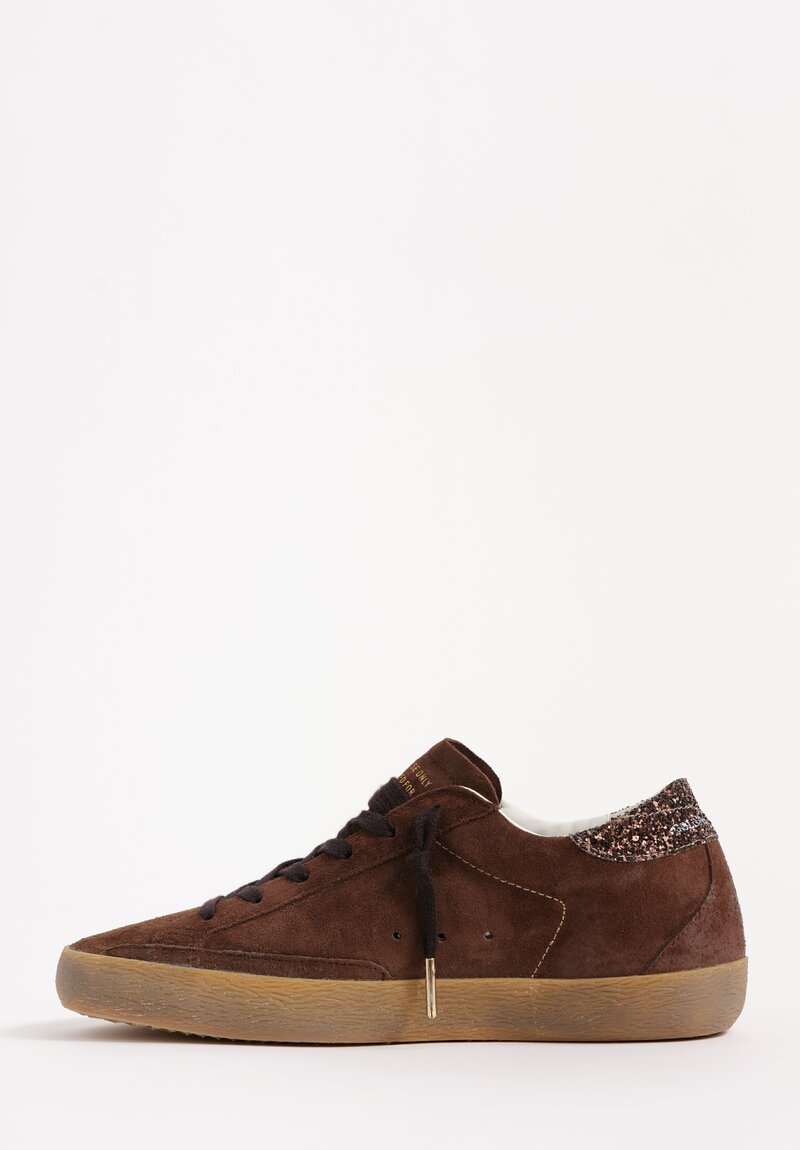 Golden Goose Super-Star Suede Leather with Glitter Heel Sneakers
