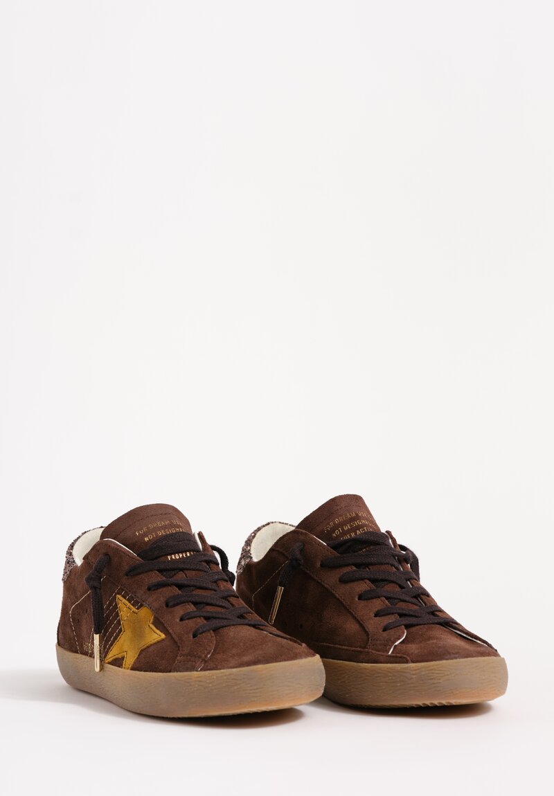Golden Goose Super-Star Suede Leather with Glitter Heel Sneakers