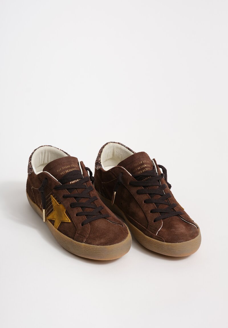 Golden Goose Super-Star Suede Leather with Glitter Heel Sneakers