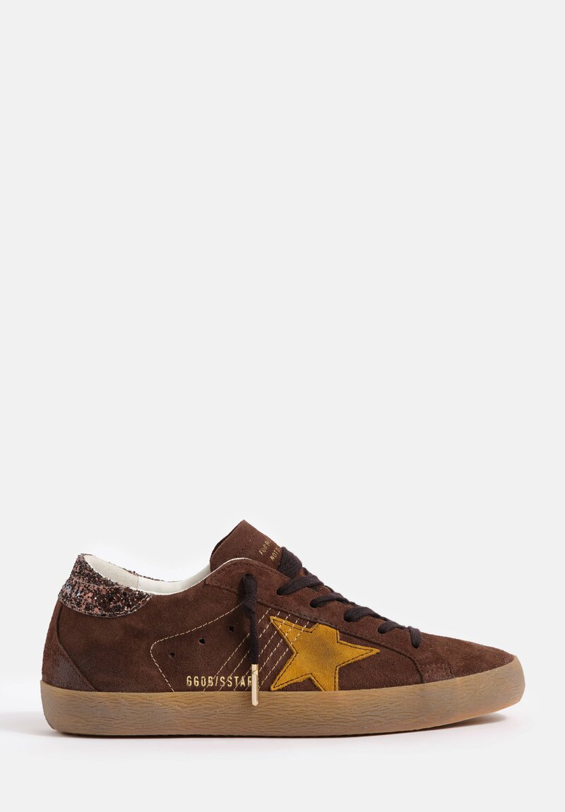 Golden Goose Super-Star Suede Leather with Glitter Heel Sneakers