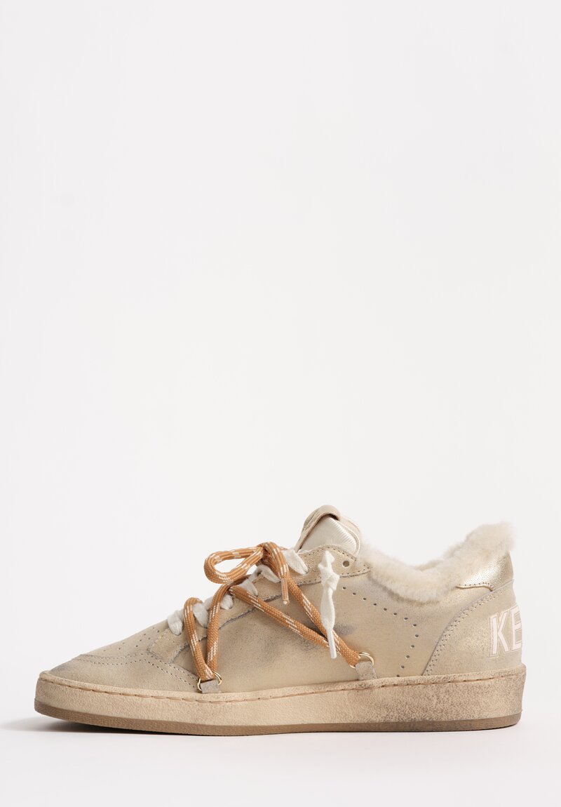 Golden Goose Ball Star Cable Tie Shearling Lined Shimmer Suede & Nylon Sneakers