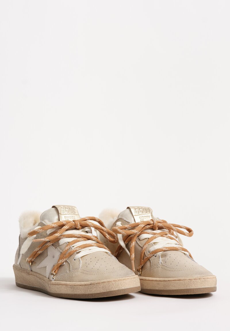Golden Goose Ball Star Cable Tie Shearling Lined Shimmer Suede & Nylon Sneakers