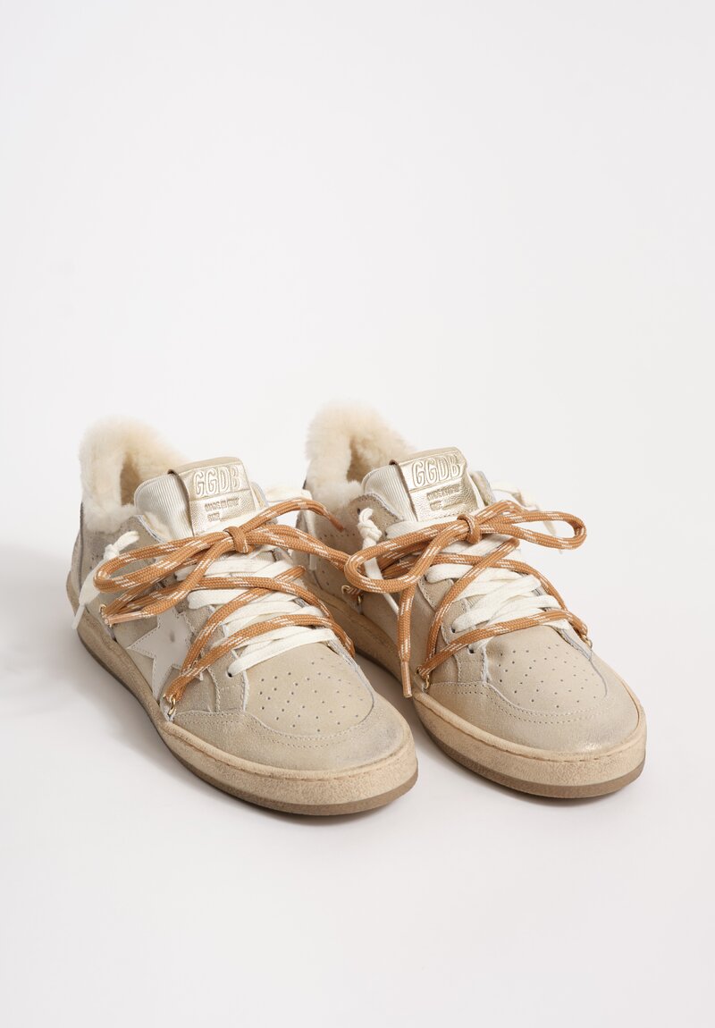 Golden Goose Ball Star Cable Tie Shearling Lined Shimmer Suede & Nylon Sneakers