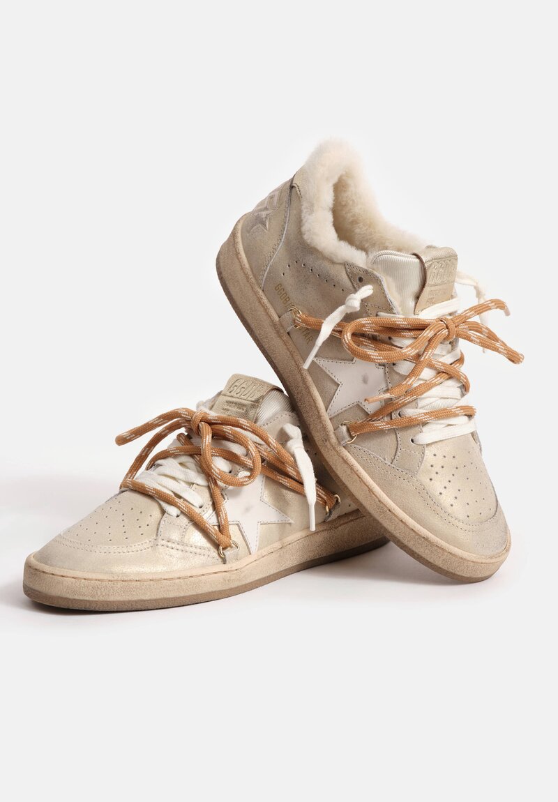 Golden Goose Ball Star Cable Tie Shearling Lined Shimmer Suede & Nylon Sneakers