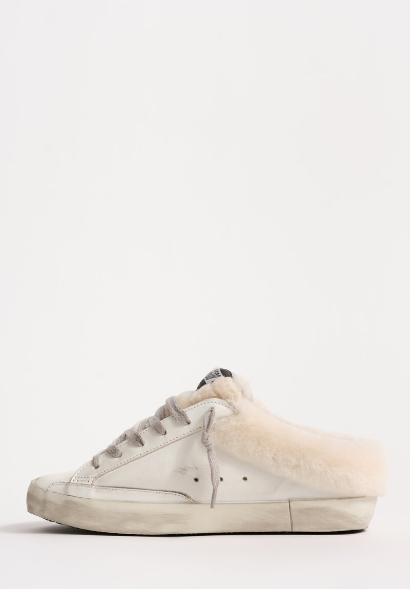 Golden Goose Super Star Shearling Lined Sabot Leather & Glitter Star Mules