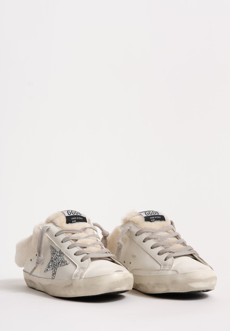 Golden Goose Super Star Shearling Lined Sabot Leather & Glitter Star Mules