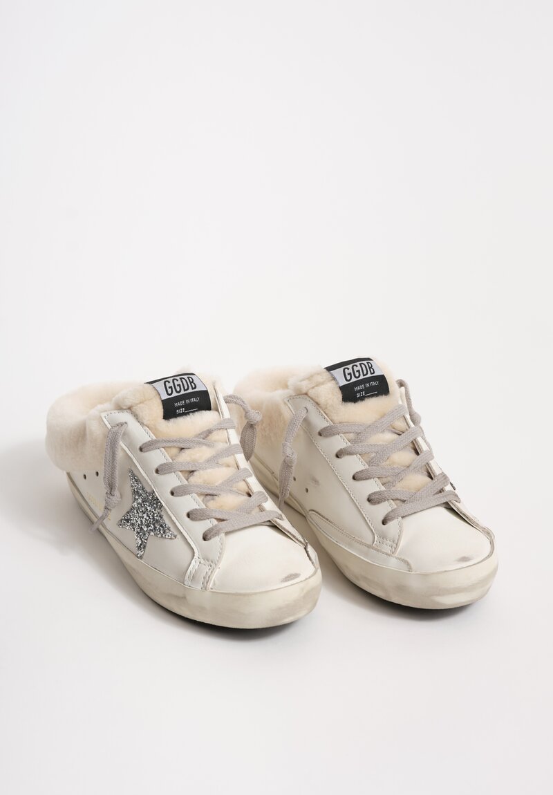Golden Goose Super Star Shearling Lined Sabot Leather & Glitter Star Mules