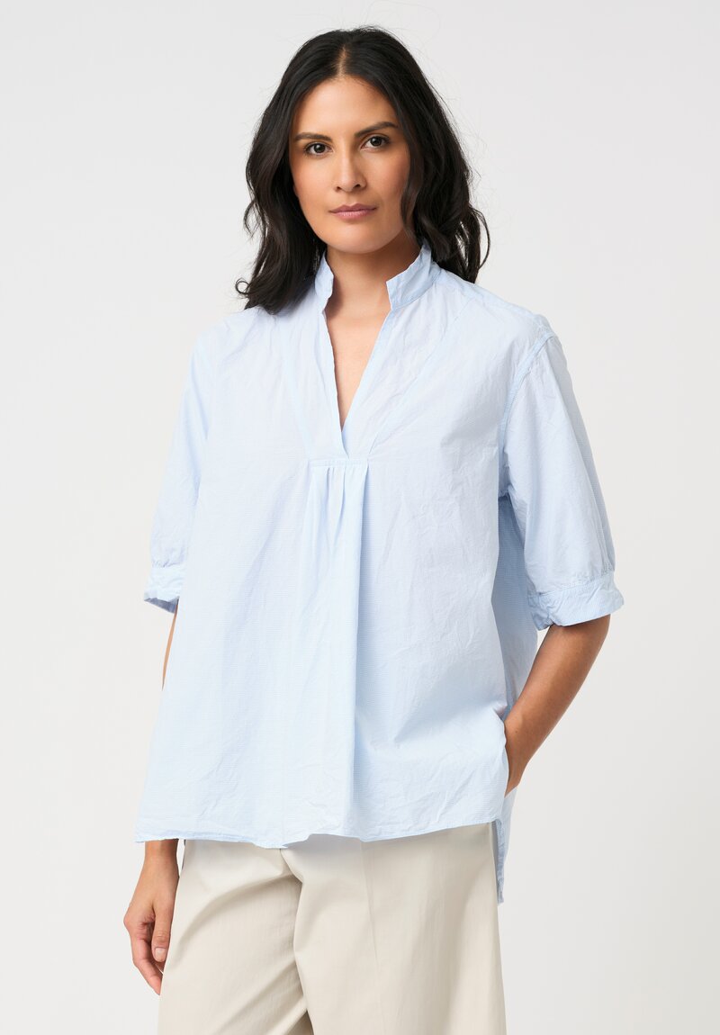 Bergfabel Cotton Poplin Vera Pullover Shirt in Blue Micro-Gingham