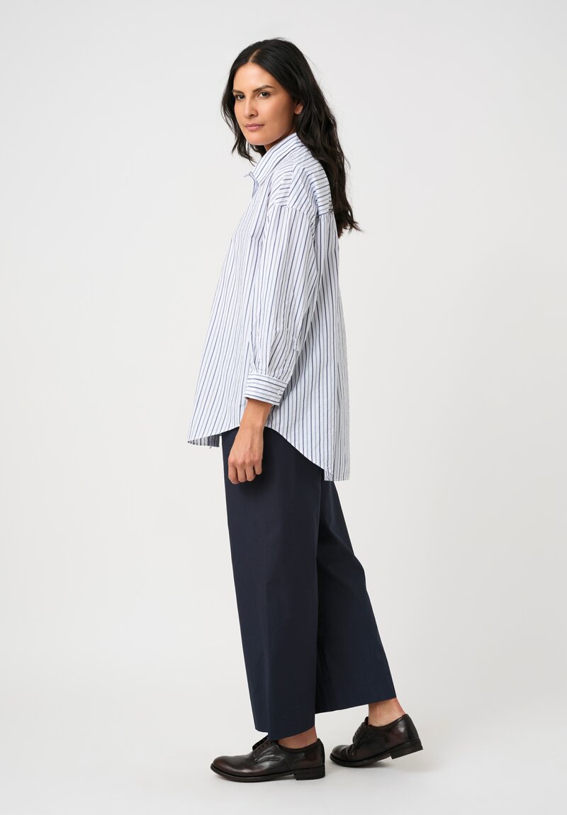 Bergfabel Washed Cotton Poplin June Shirt in Grey & White Stripes