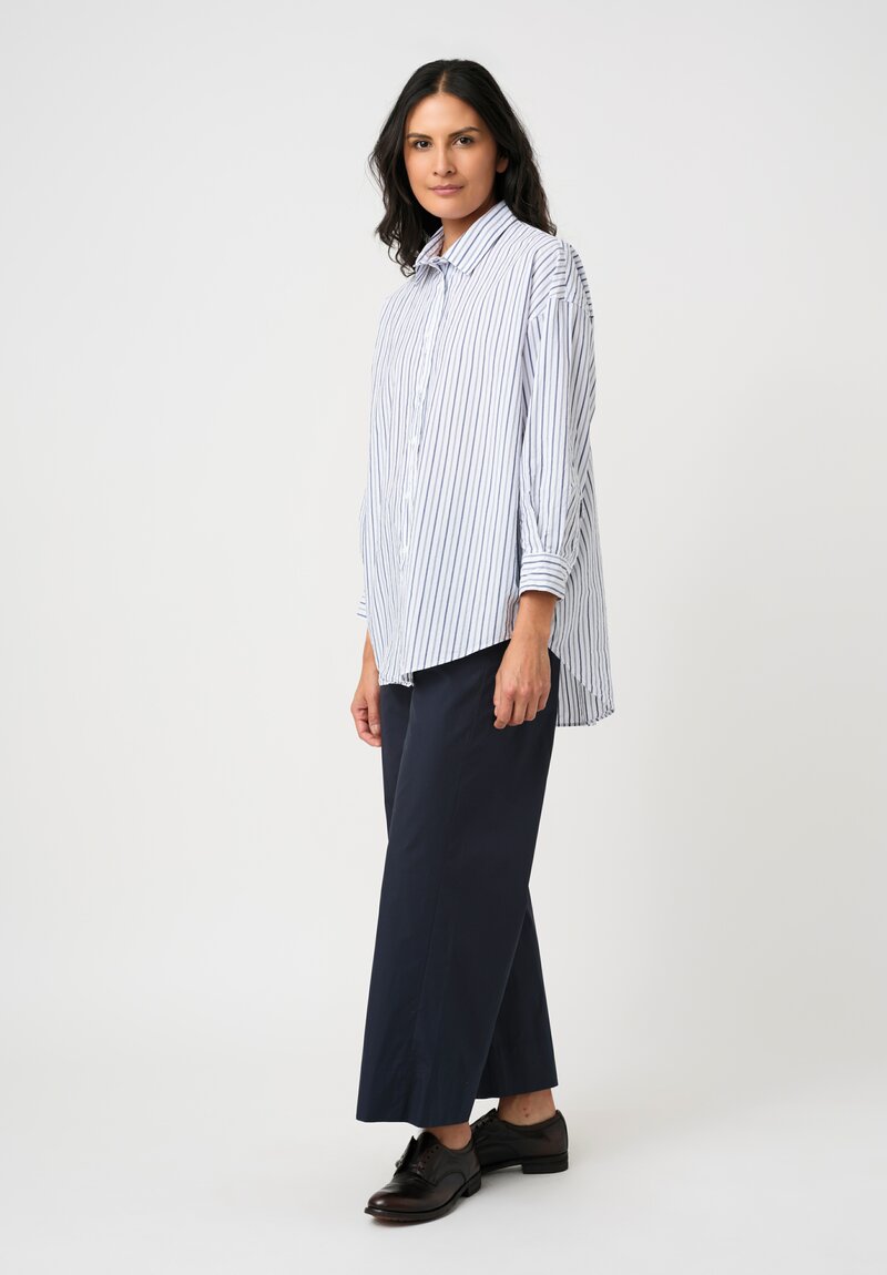 Bergfabel Washed Cotton Poplin June Shirt in Grey & White Stripes
