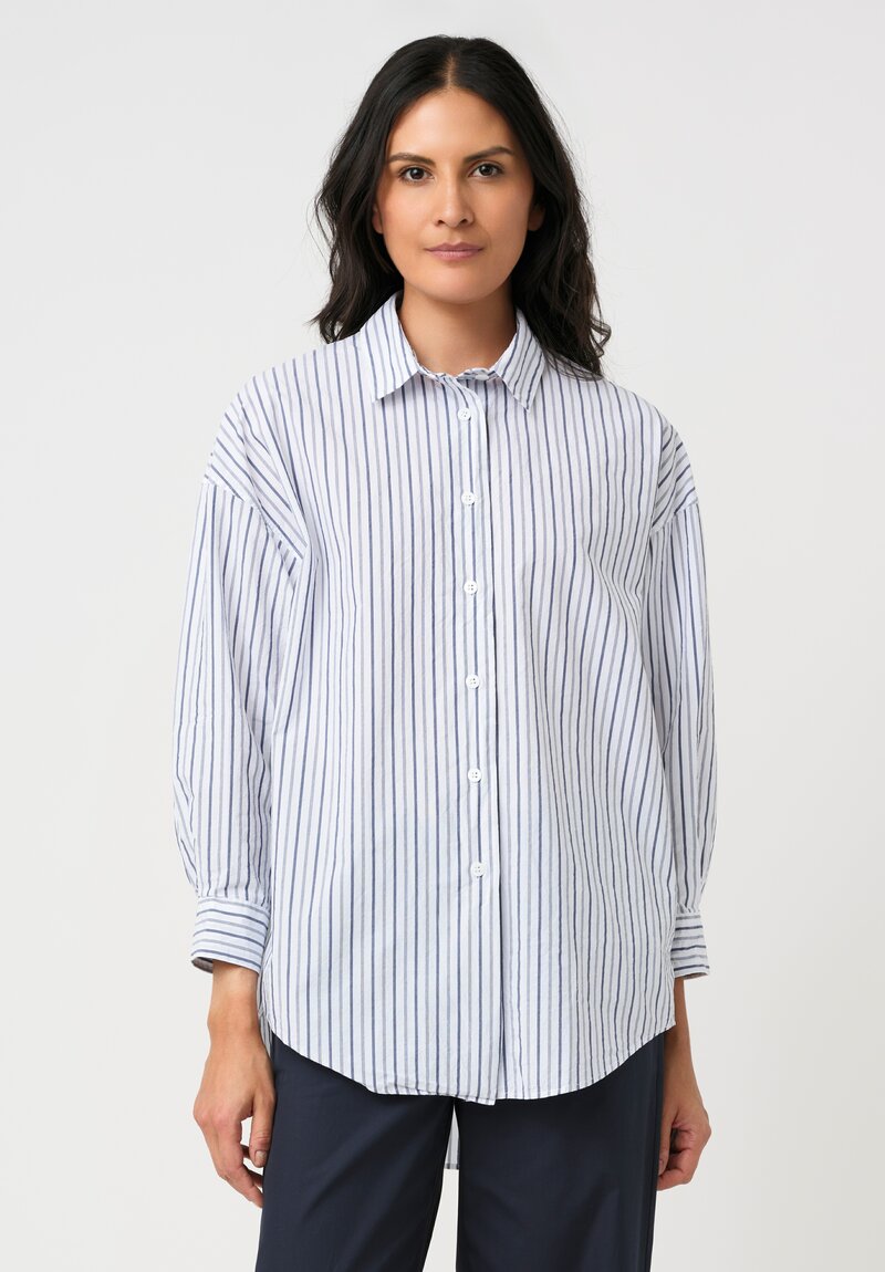 Bergfabel Washed Cotton Poplin June Shirt in Grey & White Stripes