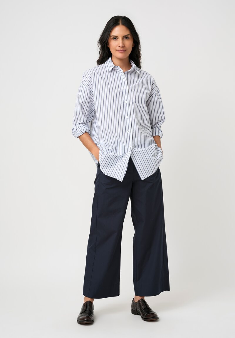 Bergfabel Washed Cotton Poplin June Shirt in Grey & White Stripes