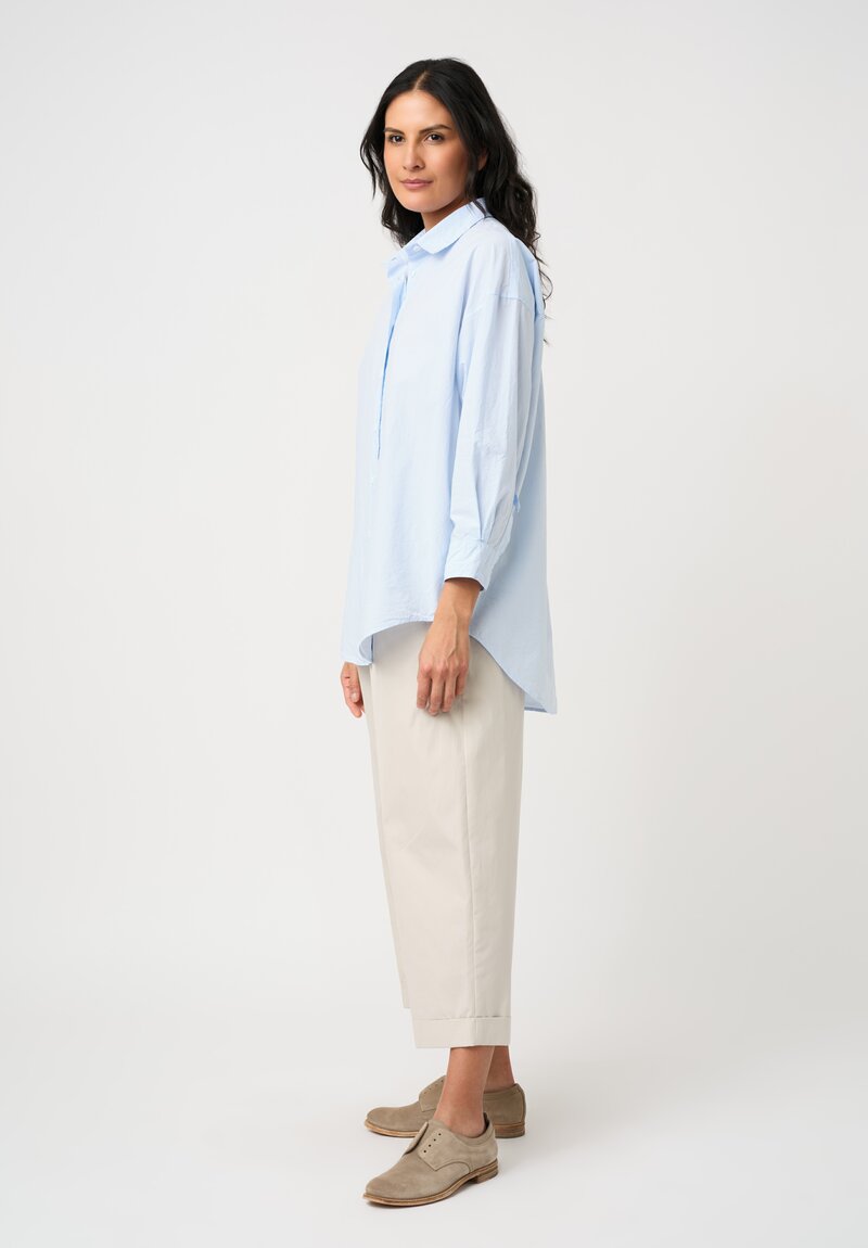 Bergfabel Washed Cotton Poplin June Shirt in Blue Micro-Gingham