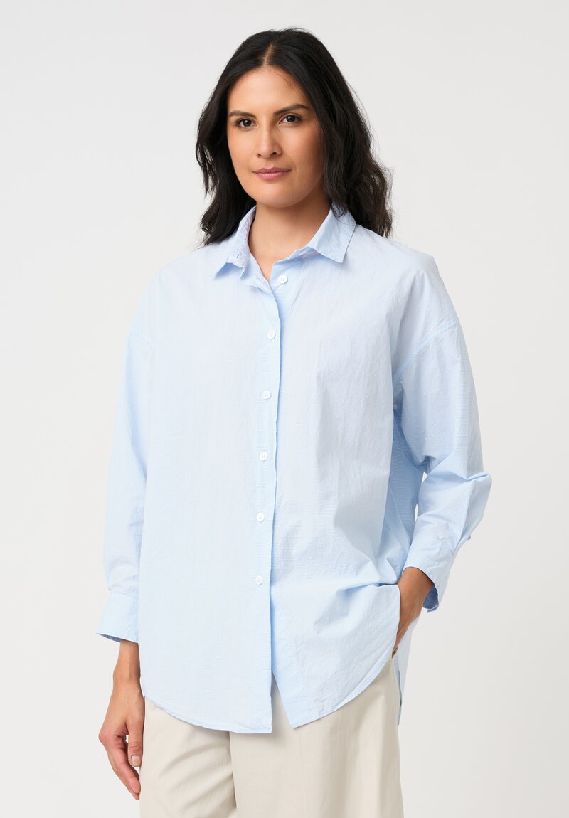 Bergfabel Washed Cotton Poplin June Shirt in Blue Micro-Gingham