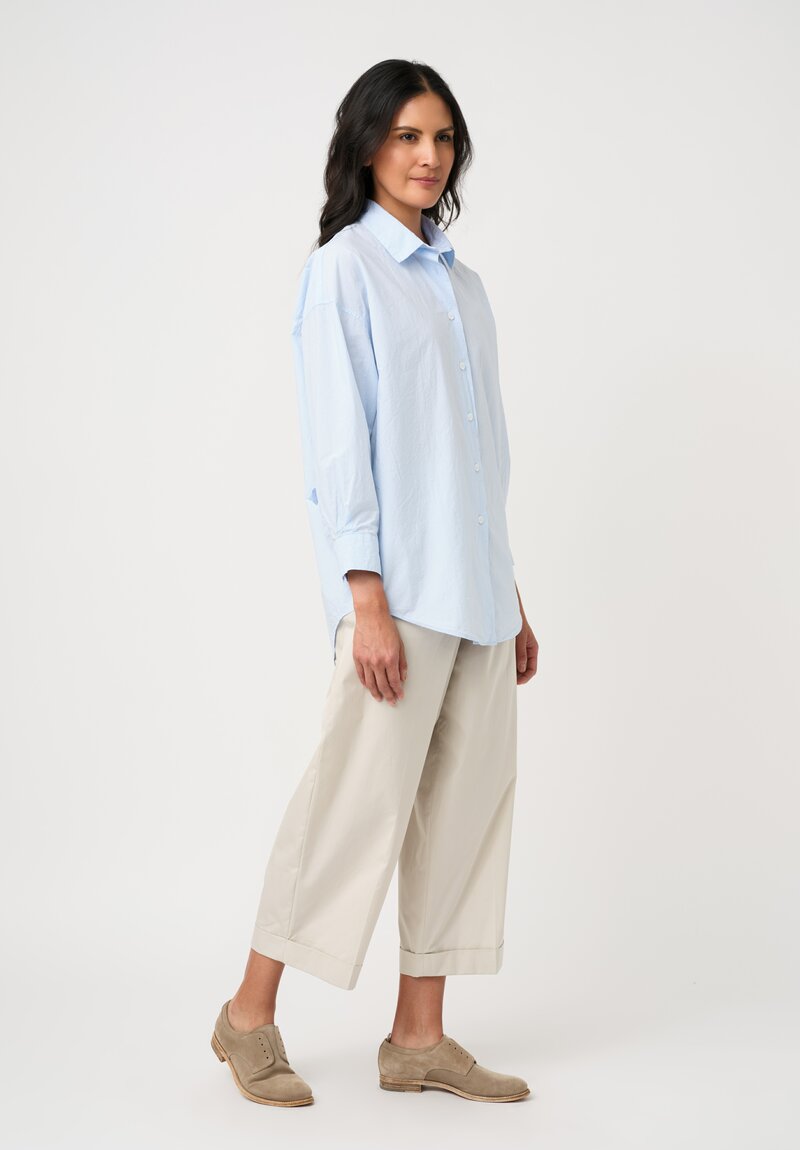 Bergfabel Washed Cotton Poplin June Shirt in Blue Micro-Gingham