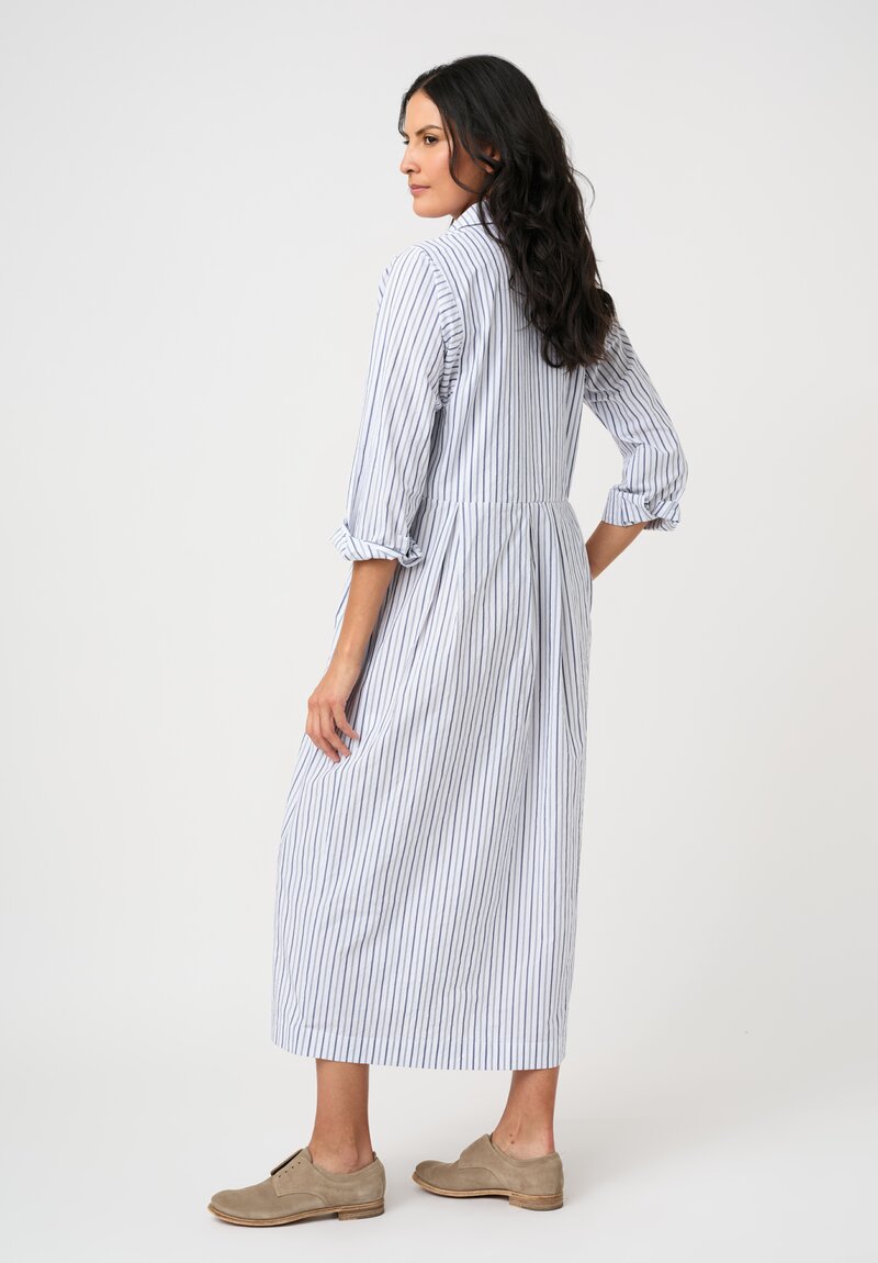 Bergfabel Washed Cotton Poplin Dina Dress in Grey & White Stripes