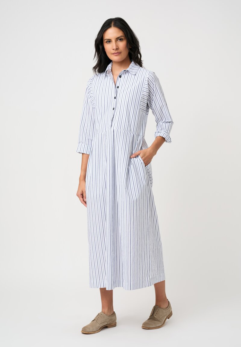 Bergfabel Washed Cotton Poplin Dina Dress in Grey & White Stripes