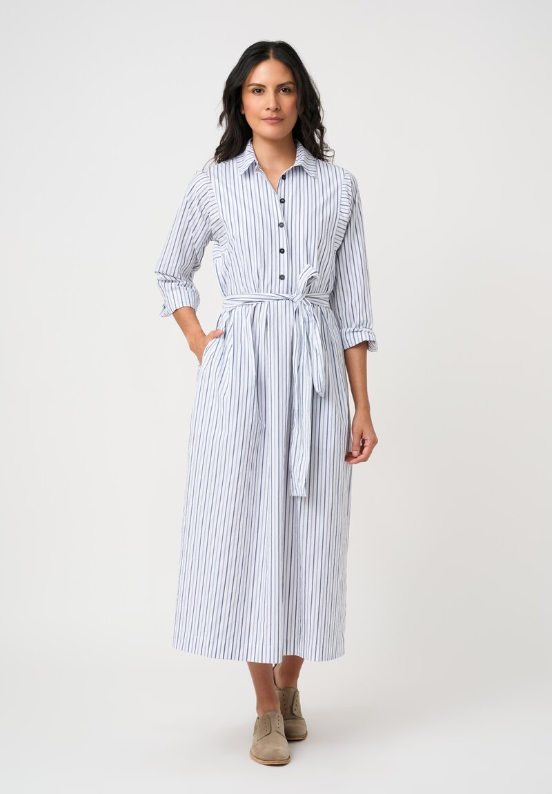 Bergfabel Washed Cotton Poplin Dina Dress in Grey & White Stripes