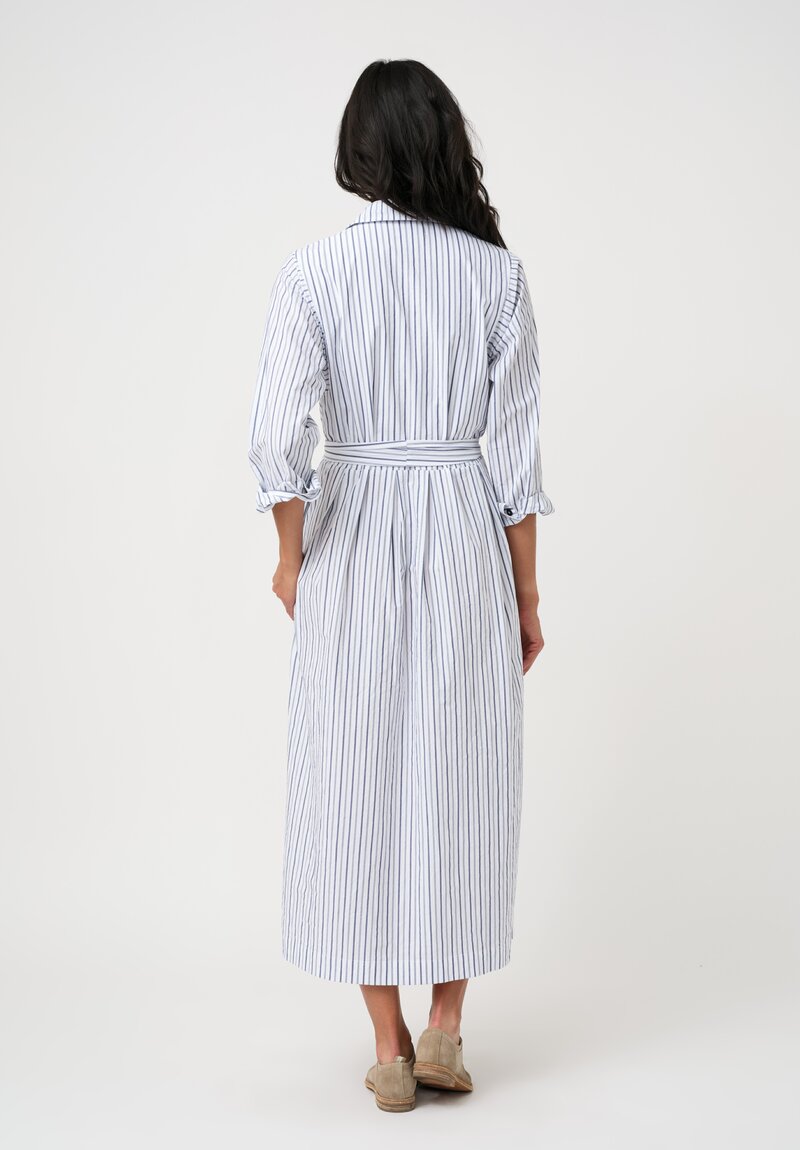 Bergfabel Washed Cotton Poplin Dina Dress in Grey & White Stripes