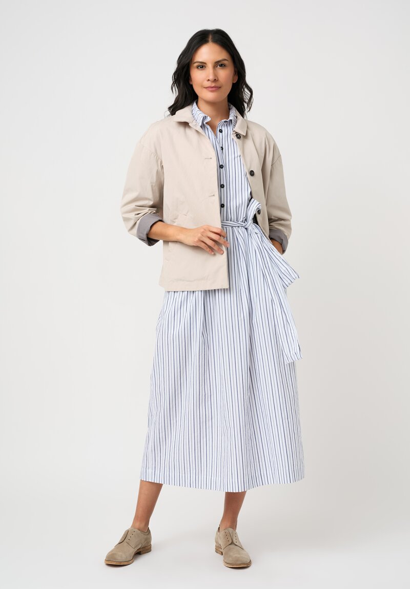 Bergfabel Washed Cotton Poplin Dina Dress in Grey & White Stripes