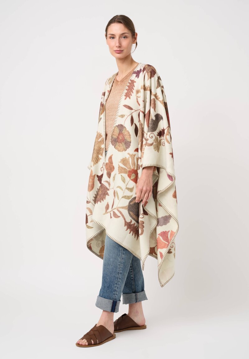 Alonpi Double Faced Cashmere Autumn Floral Blanket Stitch Poncho