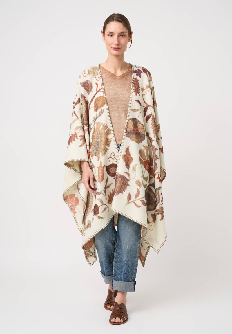 Alonpi Double Faced Cashmere Autumn Floral Blanket Stitch Poncho