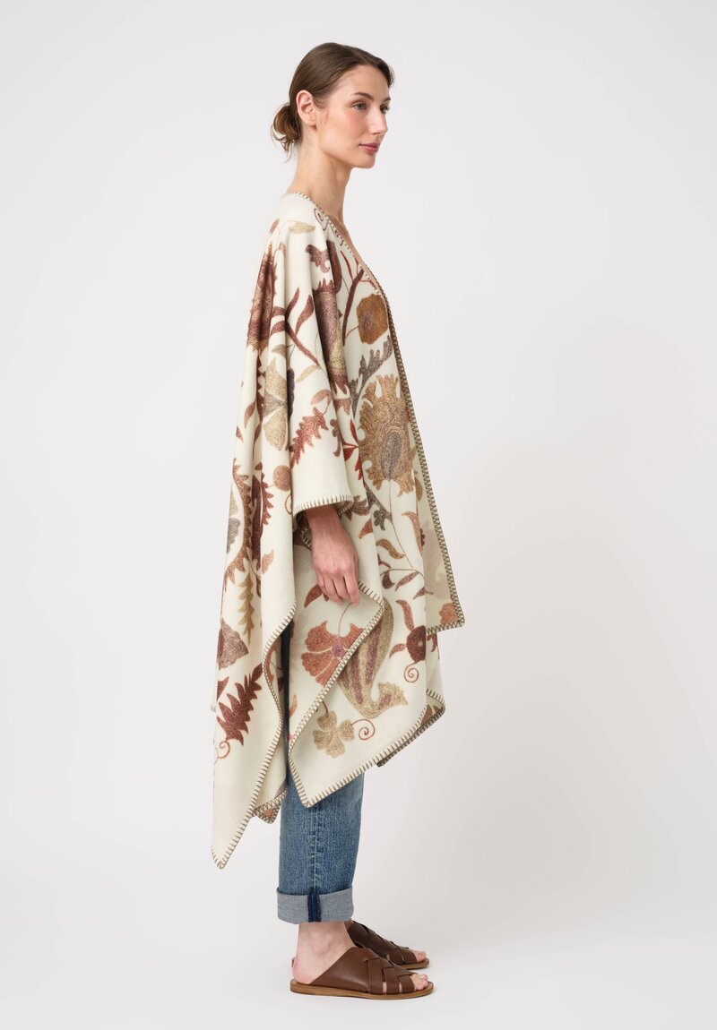 Alonpi Double Faced Cashmere Autumn Floral Blanket Stitch Poncho