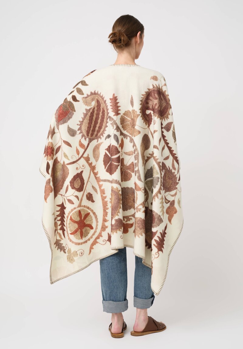 Alonpi Double Faced Cashmere Autumn Floral Blanket Stitch Poncho