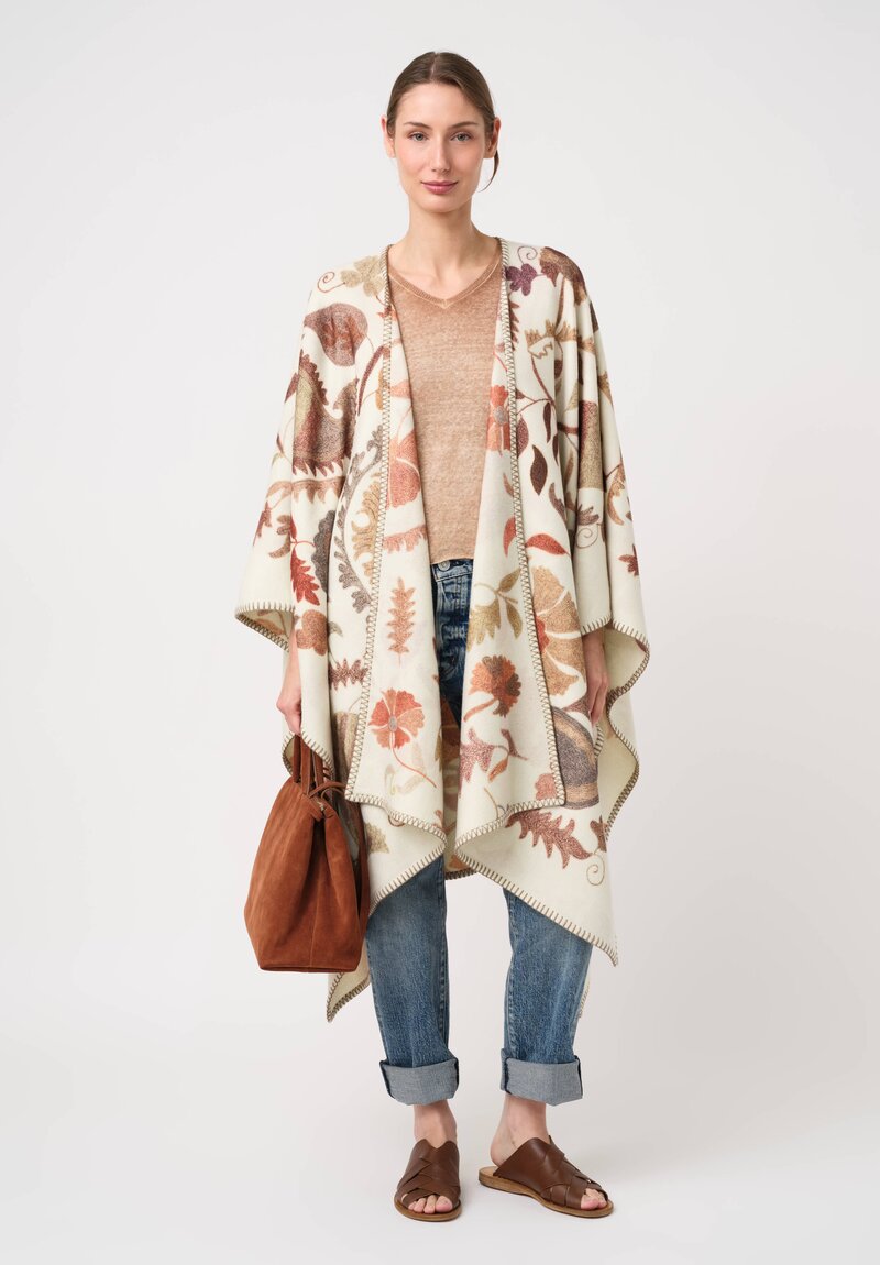 Alonpi Double Faced Cashmere Autumn Floral Blanket Stitch Poncho
