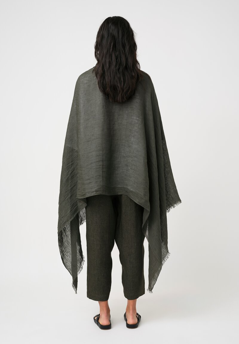 Eskandar Fine Linen Raw Edge Scarf Dark Olive
