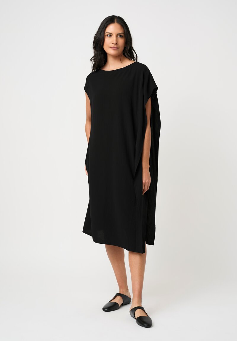 Yohji Yamamoto Washed Finish Asymmetric Cap Sleeve Tunic in Black